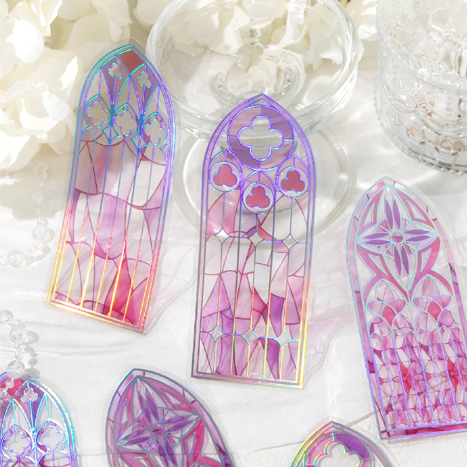 [2601-201] Flowlight Stained Glass PP Bookmarks 6 Piece Set