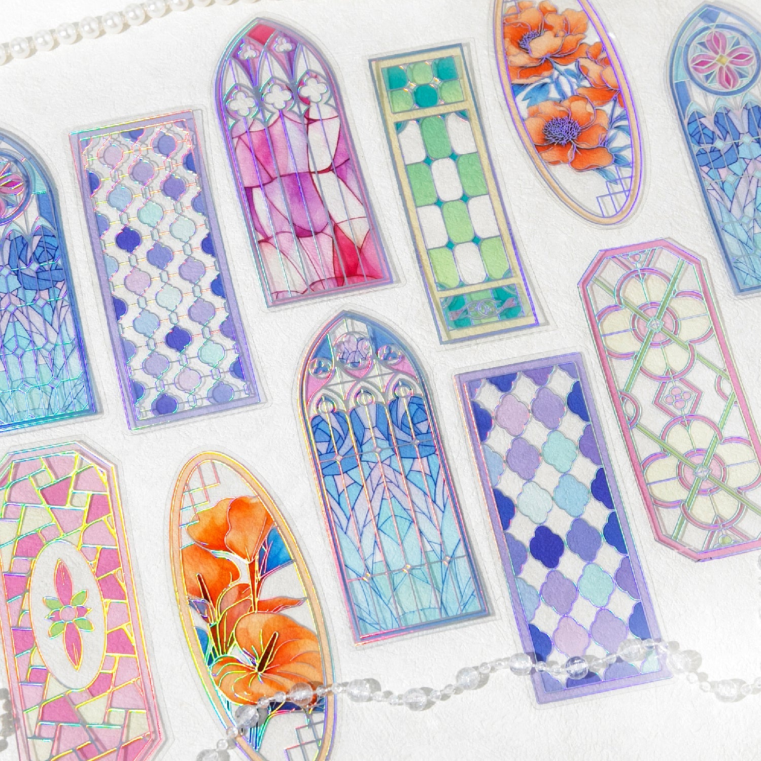 [2601-201] Flowlight Stained Glass PP Bookmarks 6 Piece Set