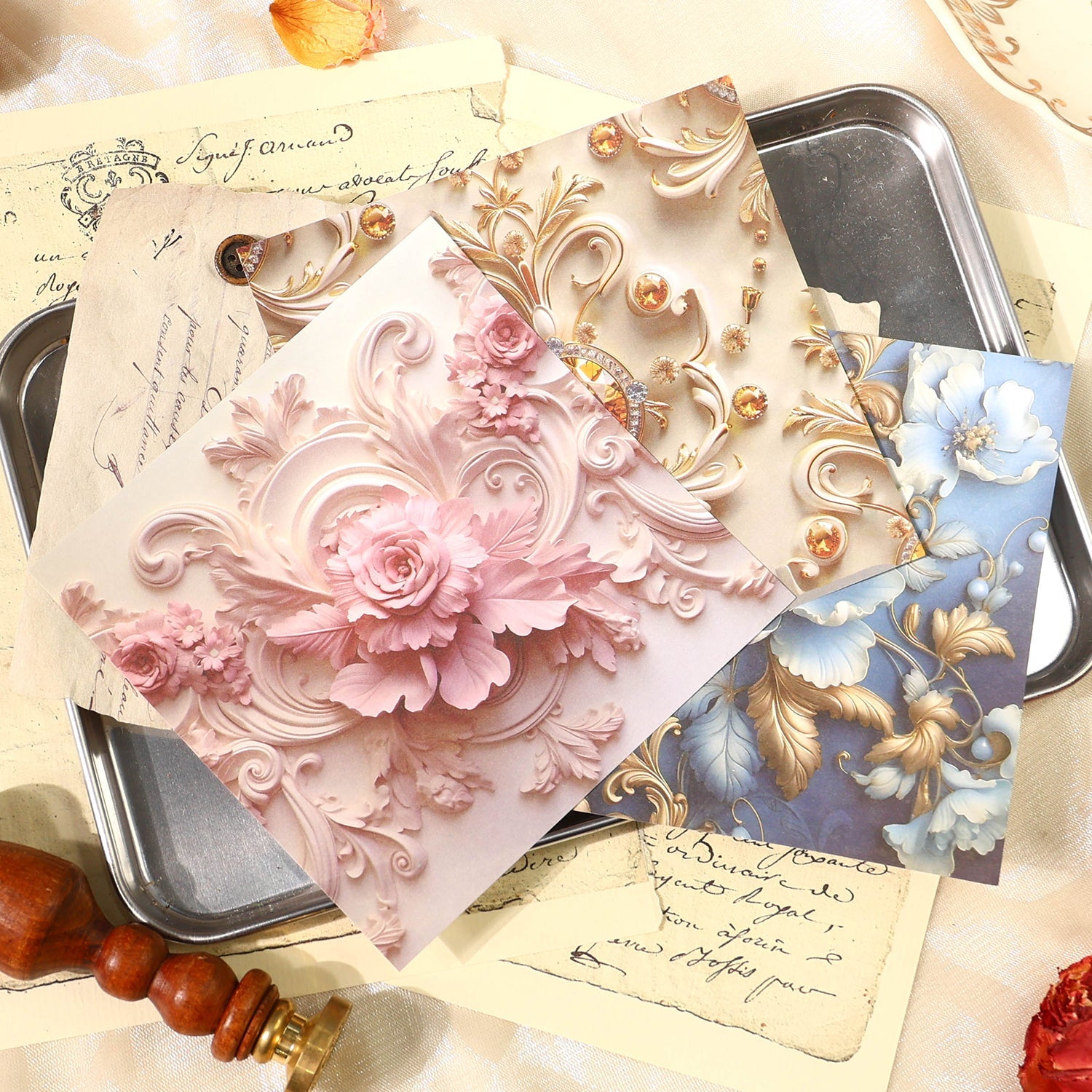 [2601-231] Elegant Baroque Series PET Journal Background Stickers Vintage Decoration 4 Styles