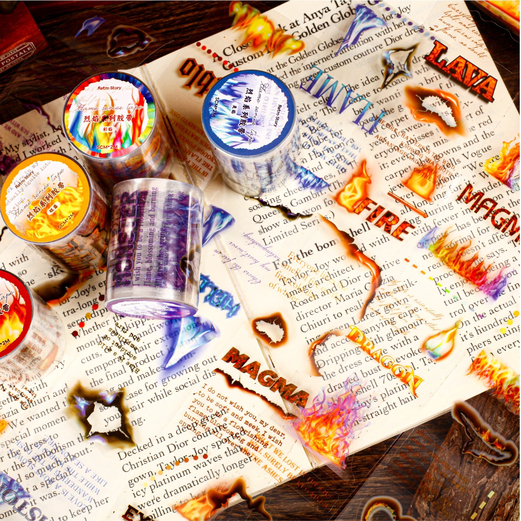 [2603-103] Burning Flame Fantasy PET Decorative Tape 6 Styles