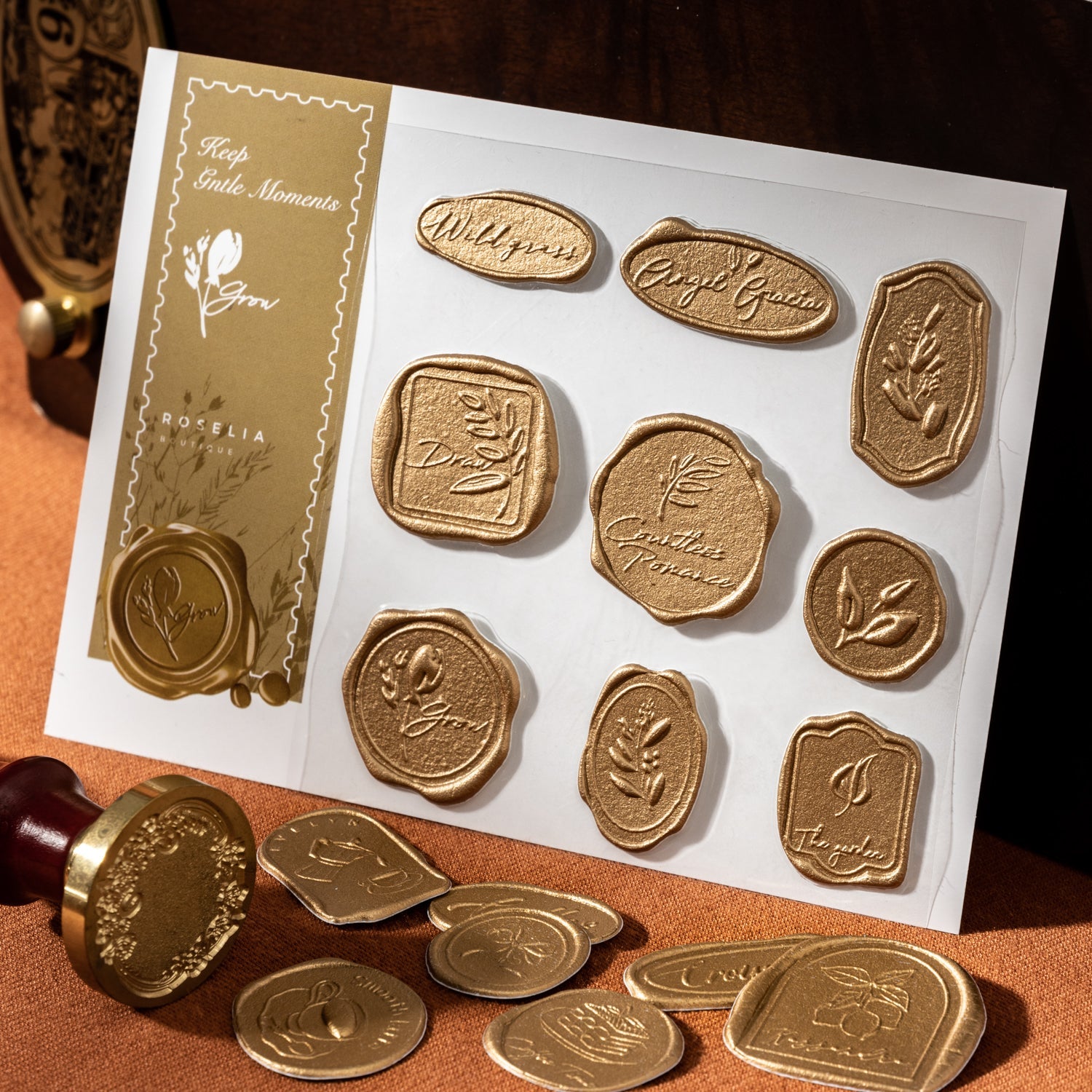 [2601-134] 3D Wax Seal Stickers – Soft Moments Vintage Journaling Set (4 Designs)