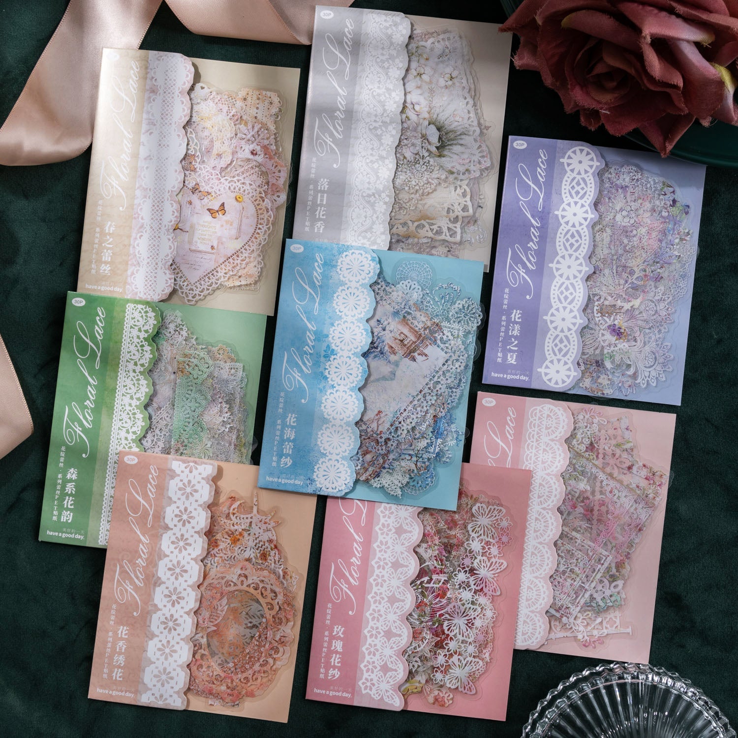 [2603-042] Floral Lace PET Decorative Stickers 8 Styles