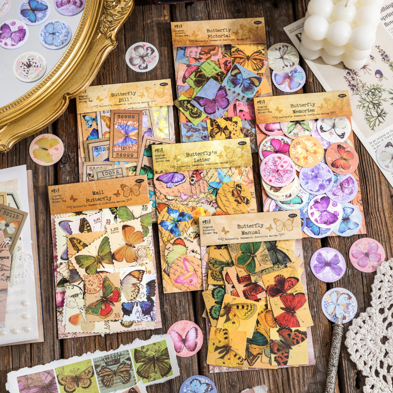 [2602-007] Butterfly Collage Journal Stickers 6 Styles