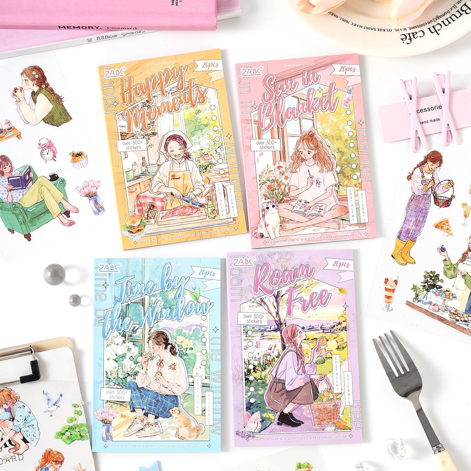 [2603-081] Cute Cartoon Girl Journal Collage Sticker Book 4 Styles