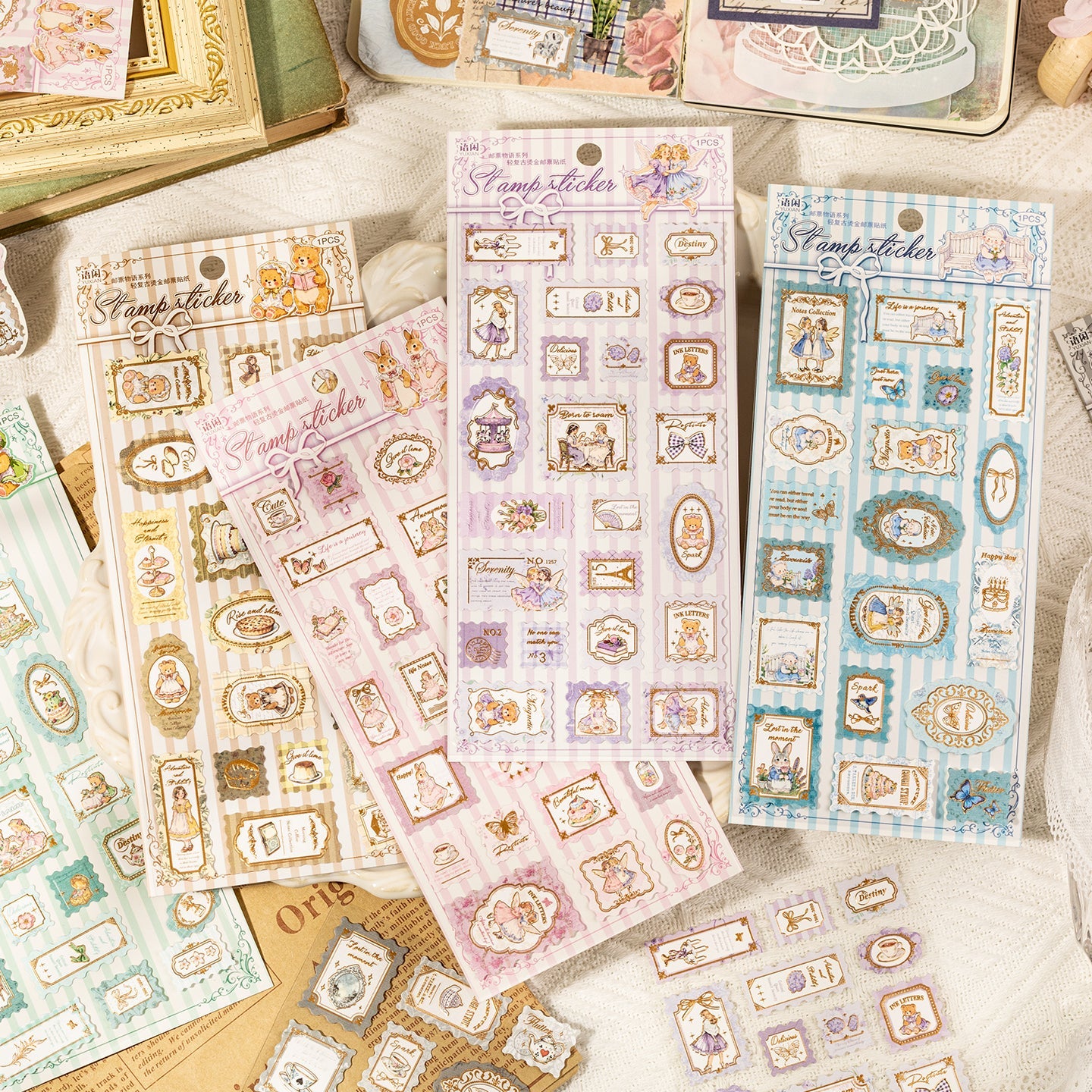 [2601-164] Stamp Tales – Gilded PET Vintage Labels (6 Designs)