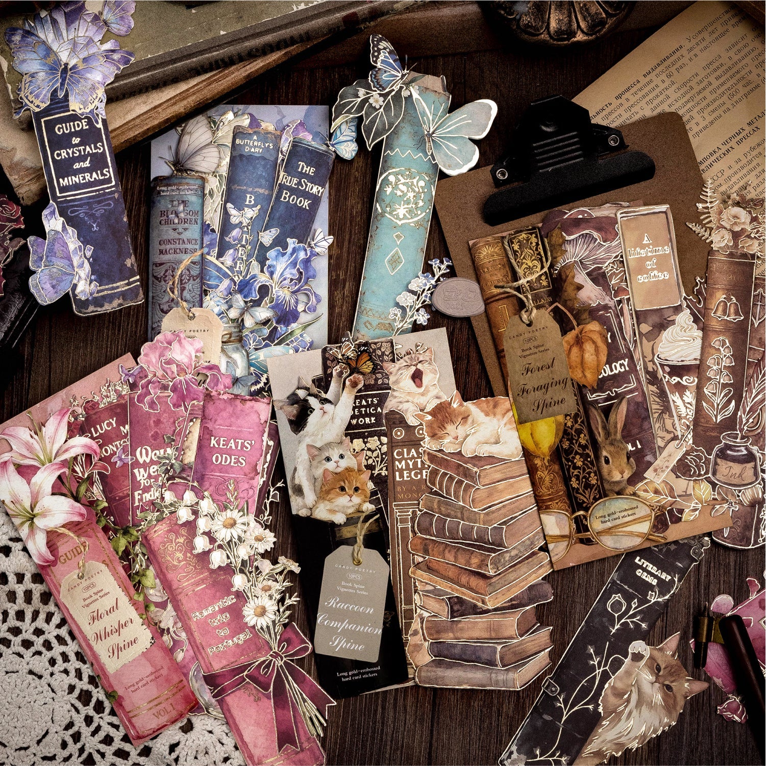 [2602-025] Vintage Gold Foil Bookmark Stickers 3 Styles
