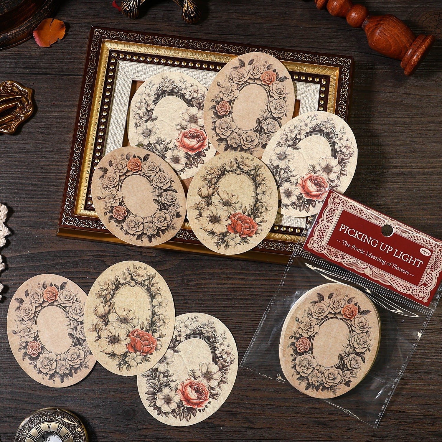 [2601-166] Poetic Blooms – Vintage Floral Frame Stickers (4 Designs)