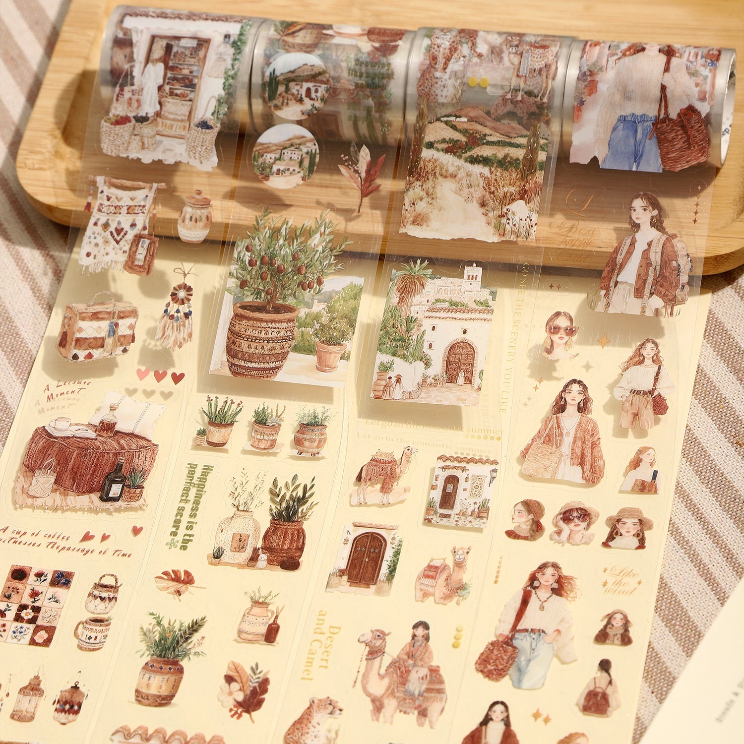 [2603-101] Bohemian Vintage Figure Decorative Tape 4 Styles