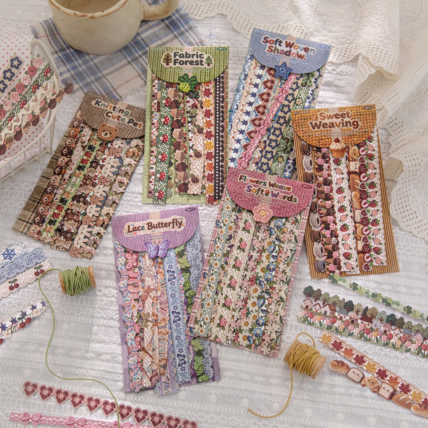 [2602-009] Vintage Fabric Strip Stickers 6 Styles