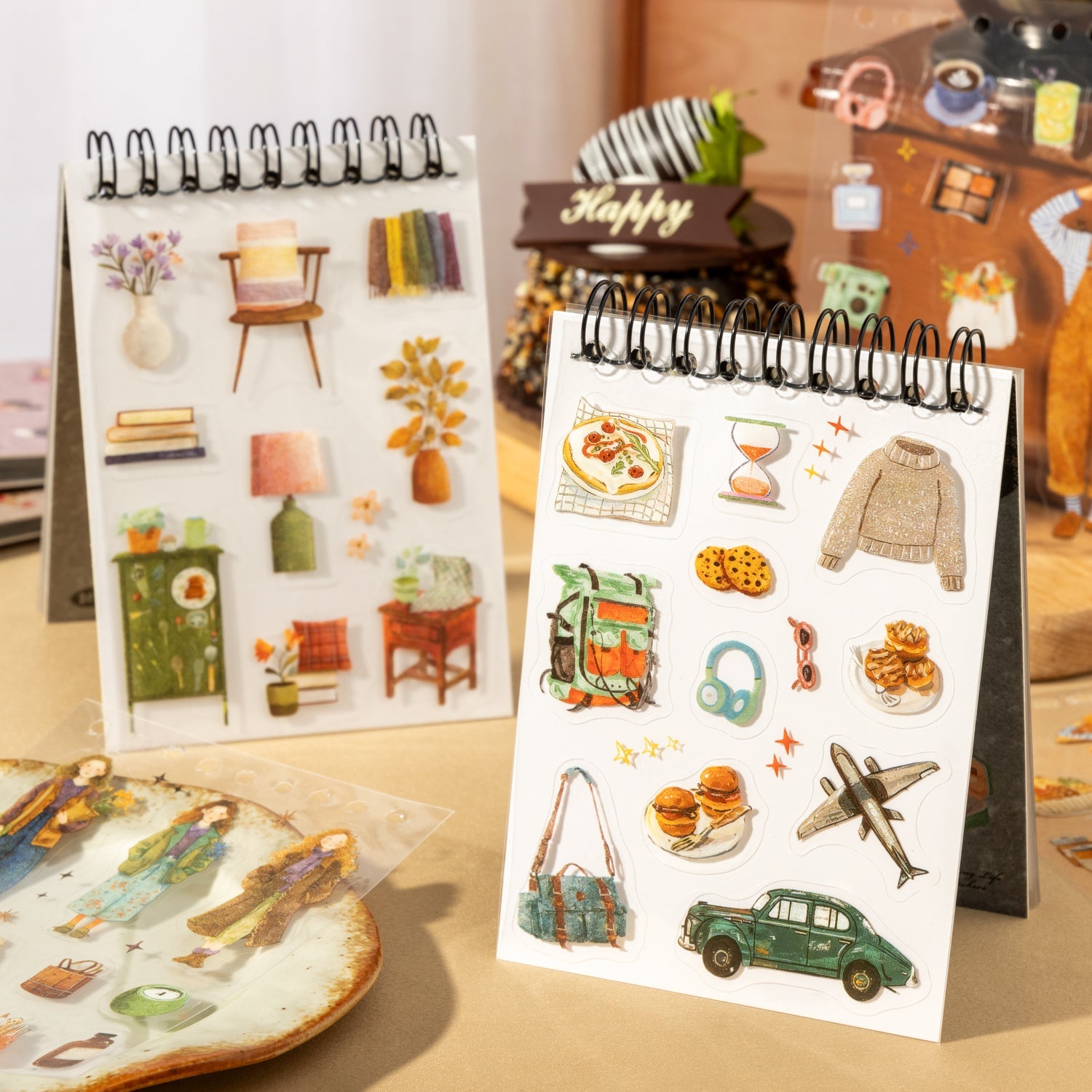 [2603-072] Lifestyle Die Cut PET Sticker Book 20 Sheets 4 Styles