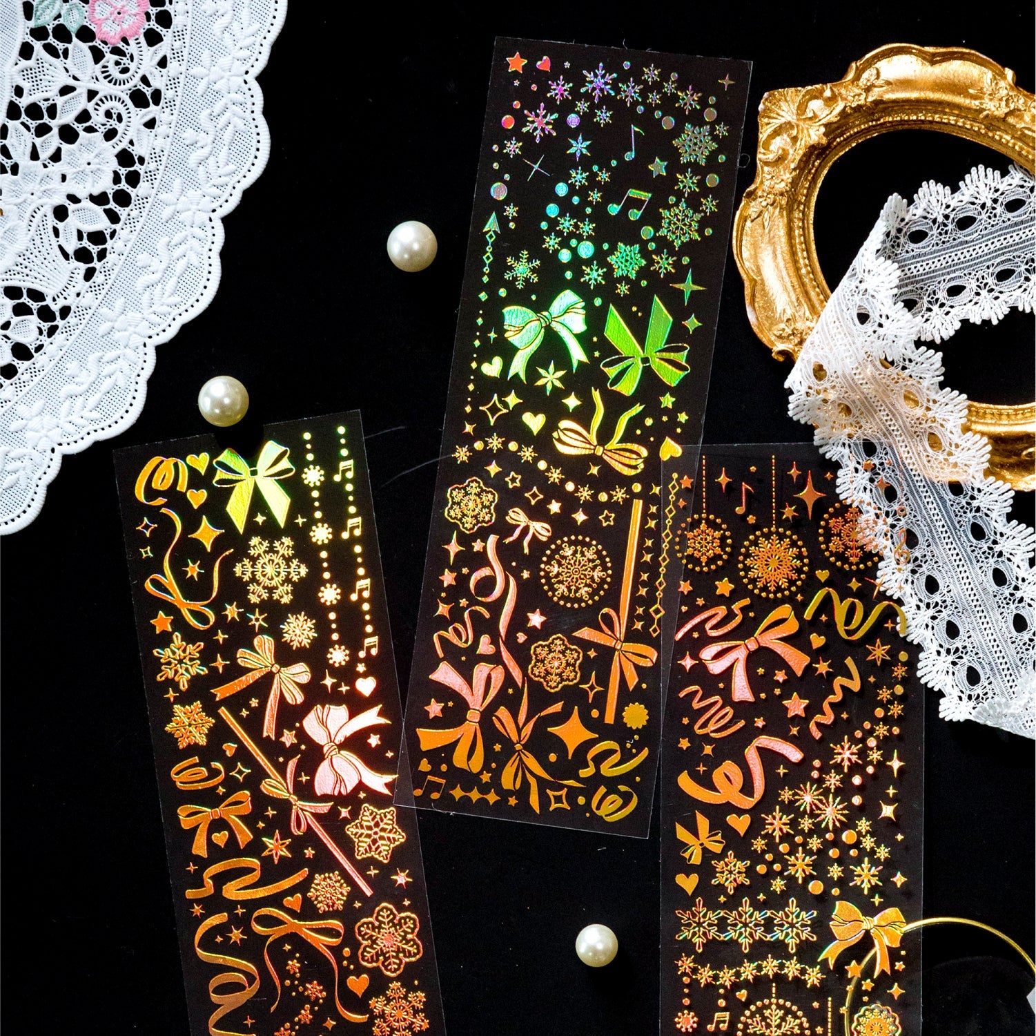 [2603-061] Gold Foil Glitter Frame Line Stickers 4 Styles