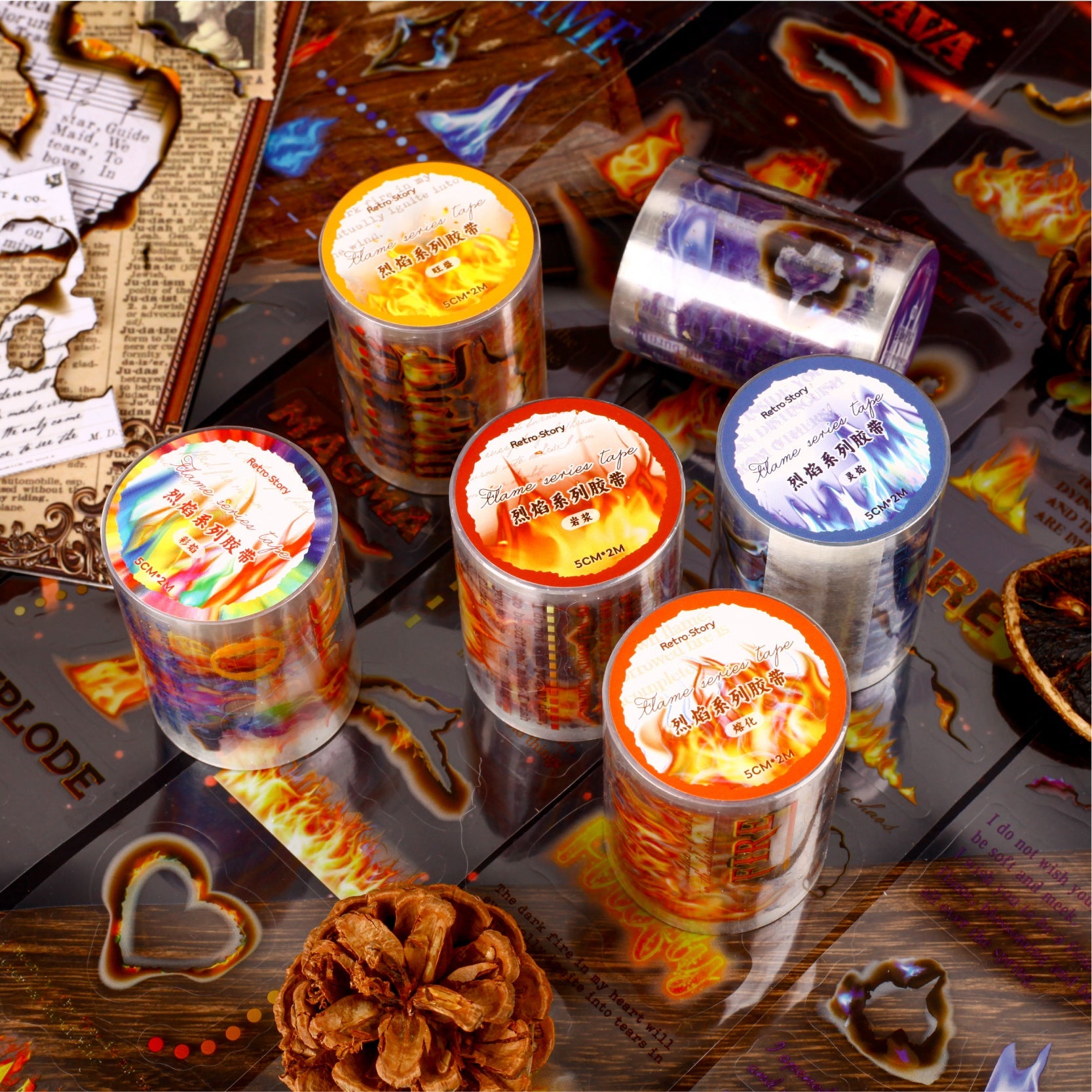 [2603-103] Burning Flame Fantasy PET Decorative Tape 6 Styles