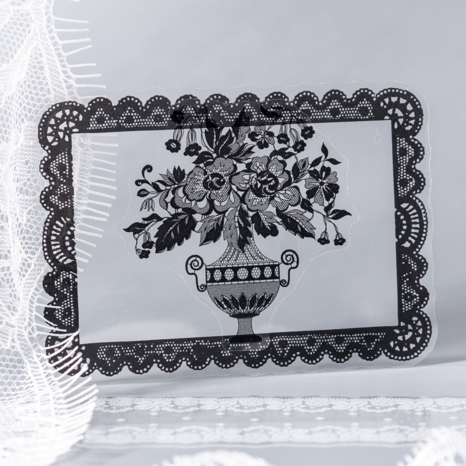 [2601-233] Lace Academy Series Black White Lace PET Journal Collage Stickers 100 Sheets