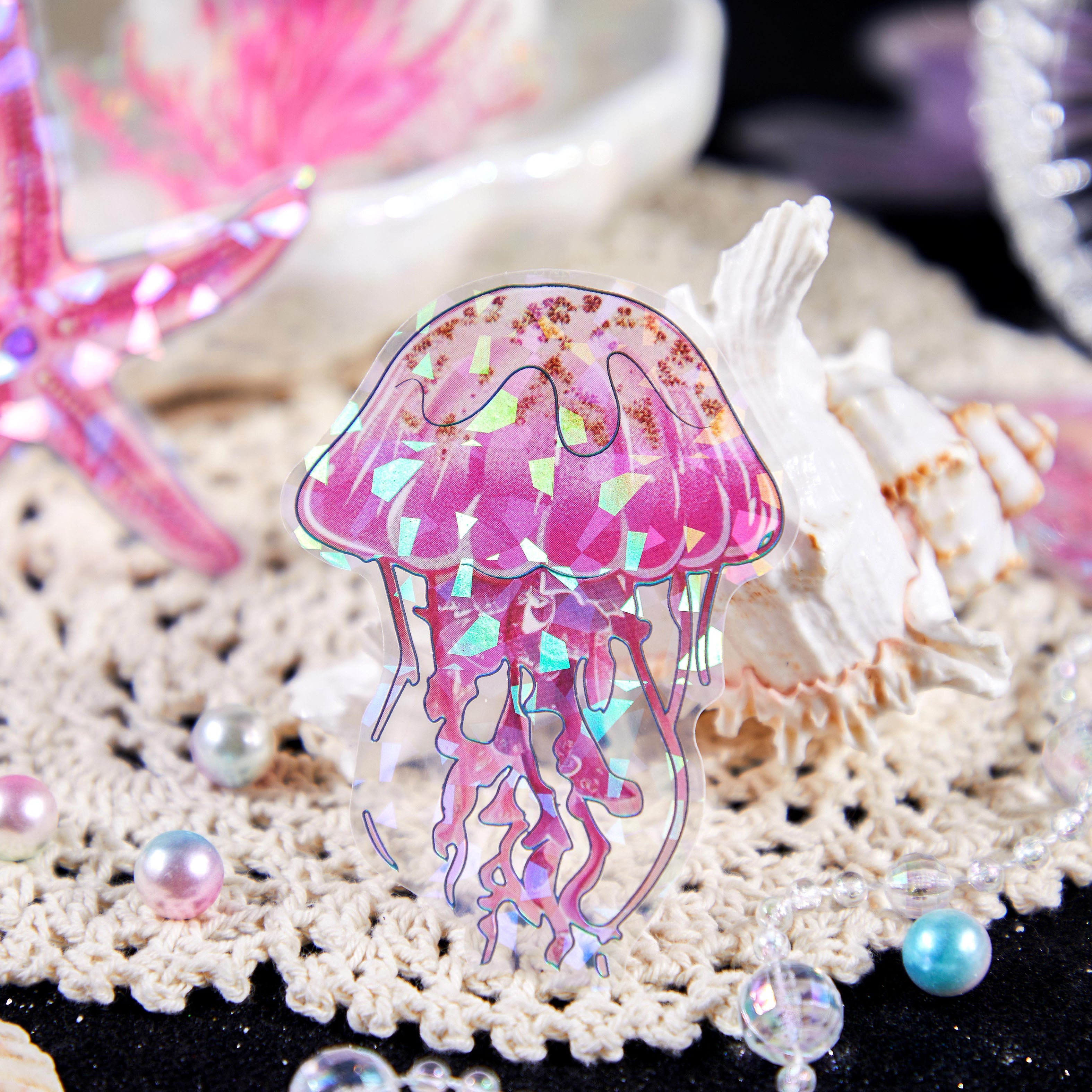 [2603-010] Ocean Jellyfish Background Collage Stickers 8 Styles