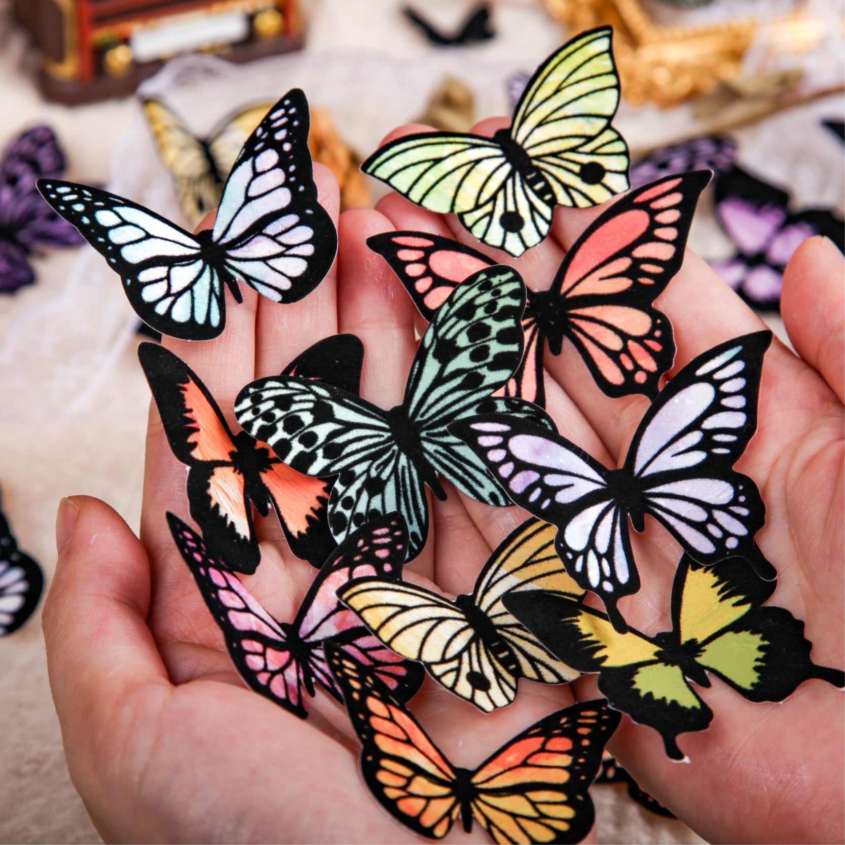 [2603-026] Butterfly Vintage Collage Stickers 6 Styles
