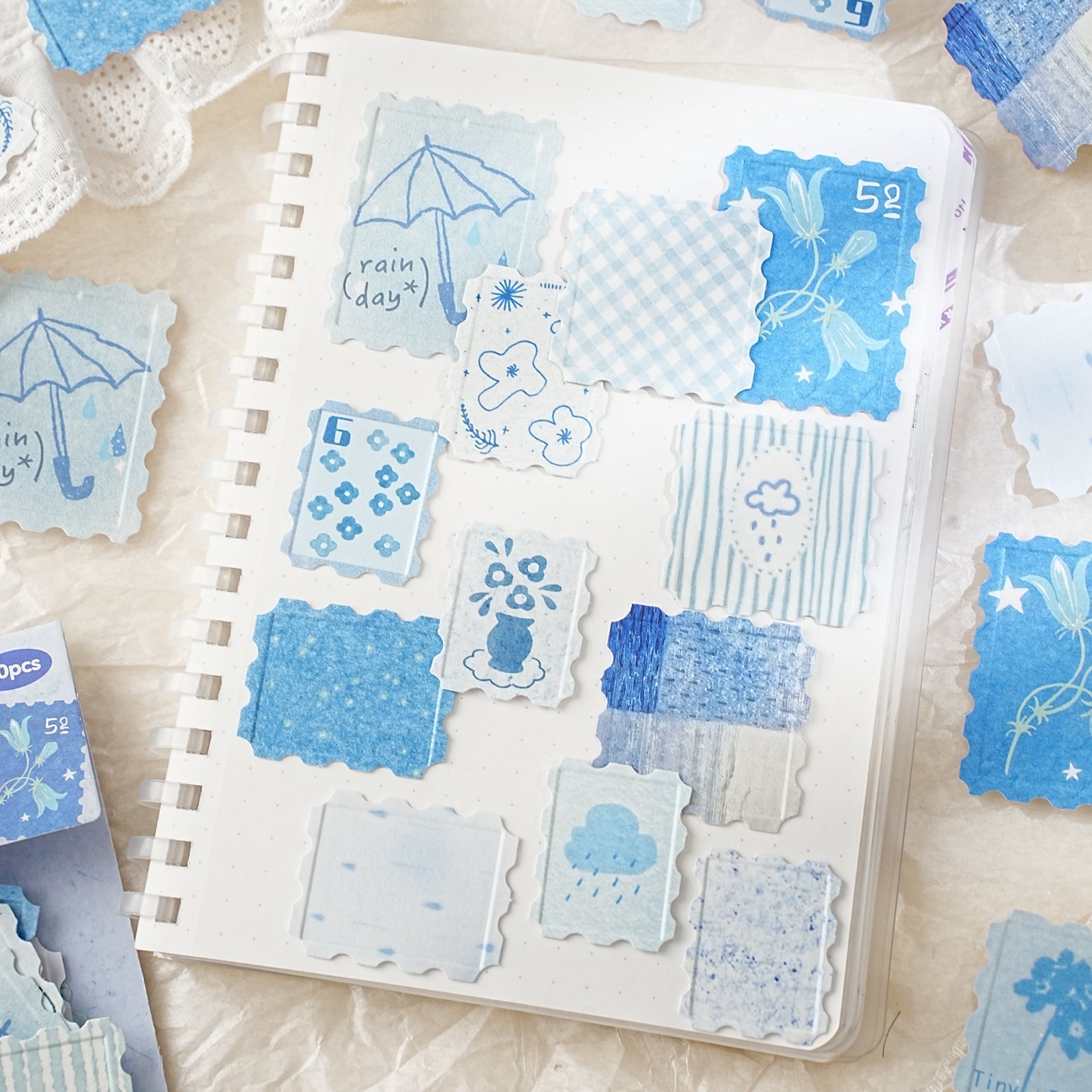 [2603-011] White Kraft Embossed Stamp Stickers 6 Styles