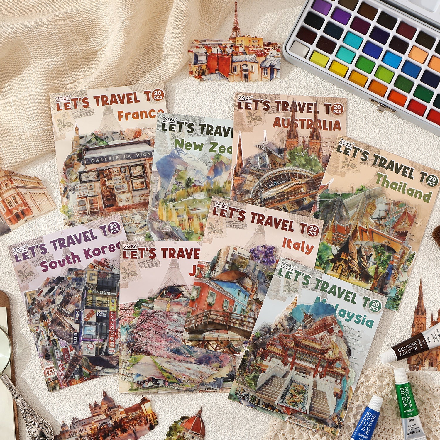 [2603-049] World Travel PET Stickers 20 Pieces 8 Styles
