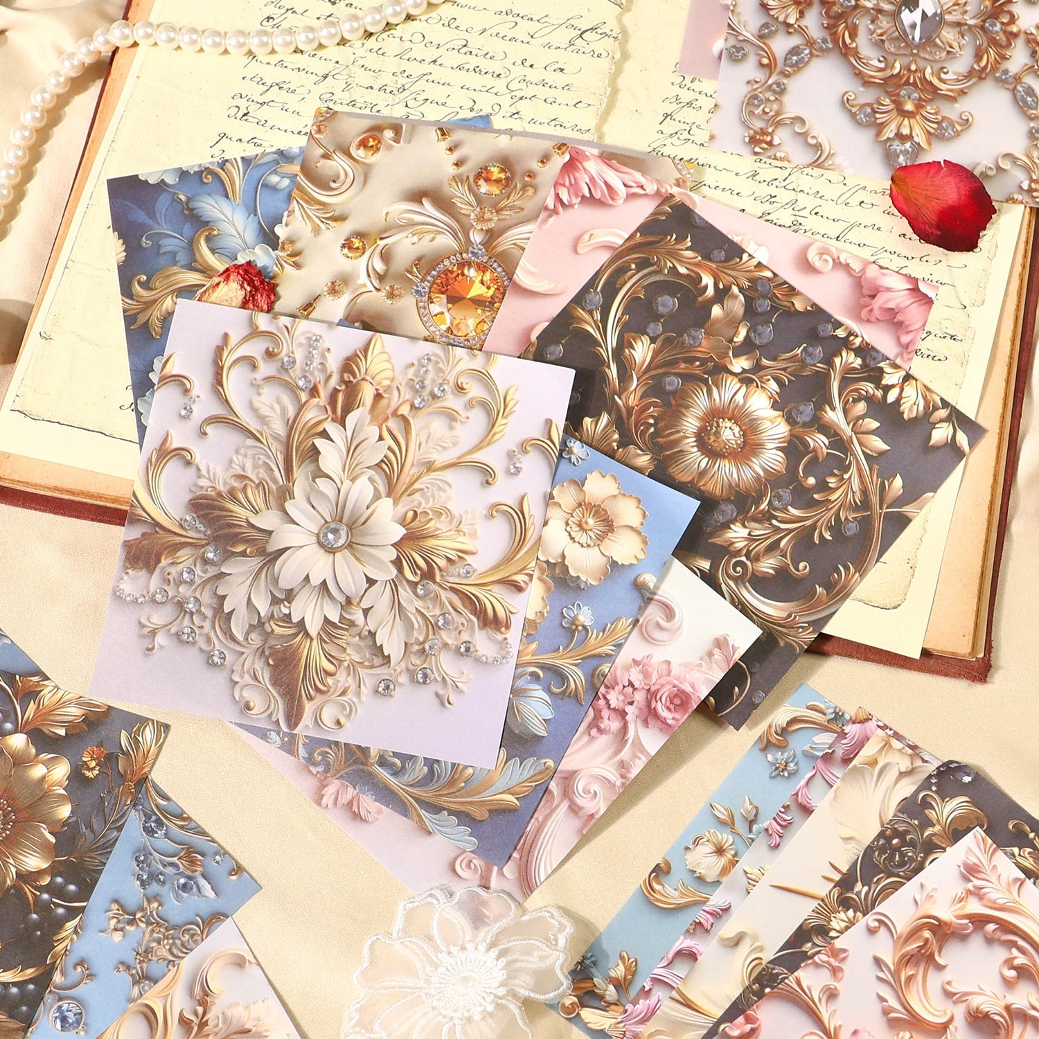 [2601-231] Elegant Baroque Series PET Journal Background Stickers Vintage Decoration 4 Styles