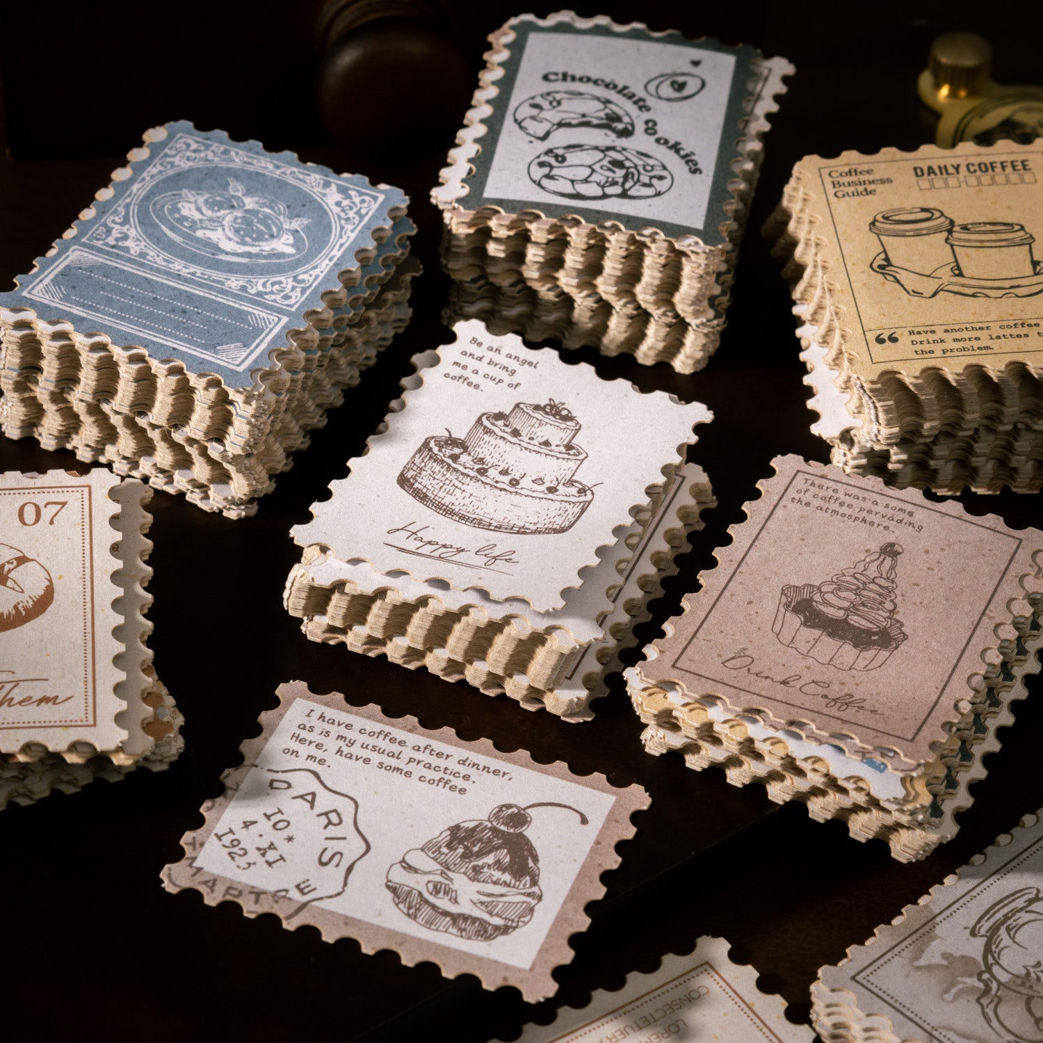 [2601-135] Vintage Tea & Café Stickers – Cozy Bakery Journaling Set (6 Designs)