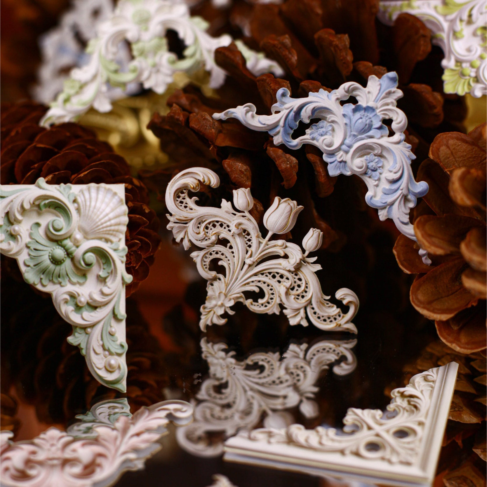 [2603-022] Embossed Vintage Decorative Stickers 6 Styles