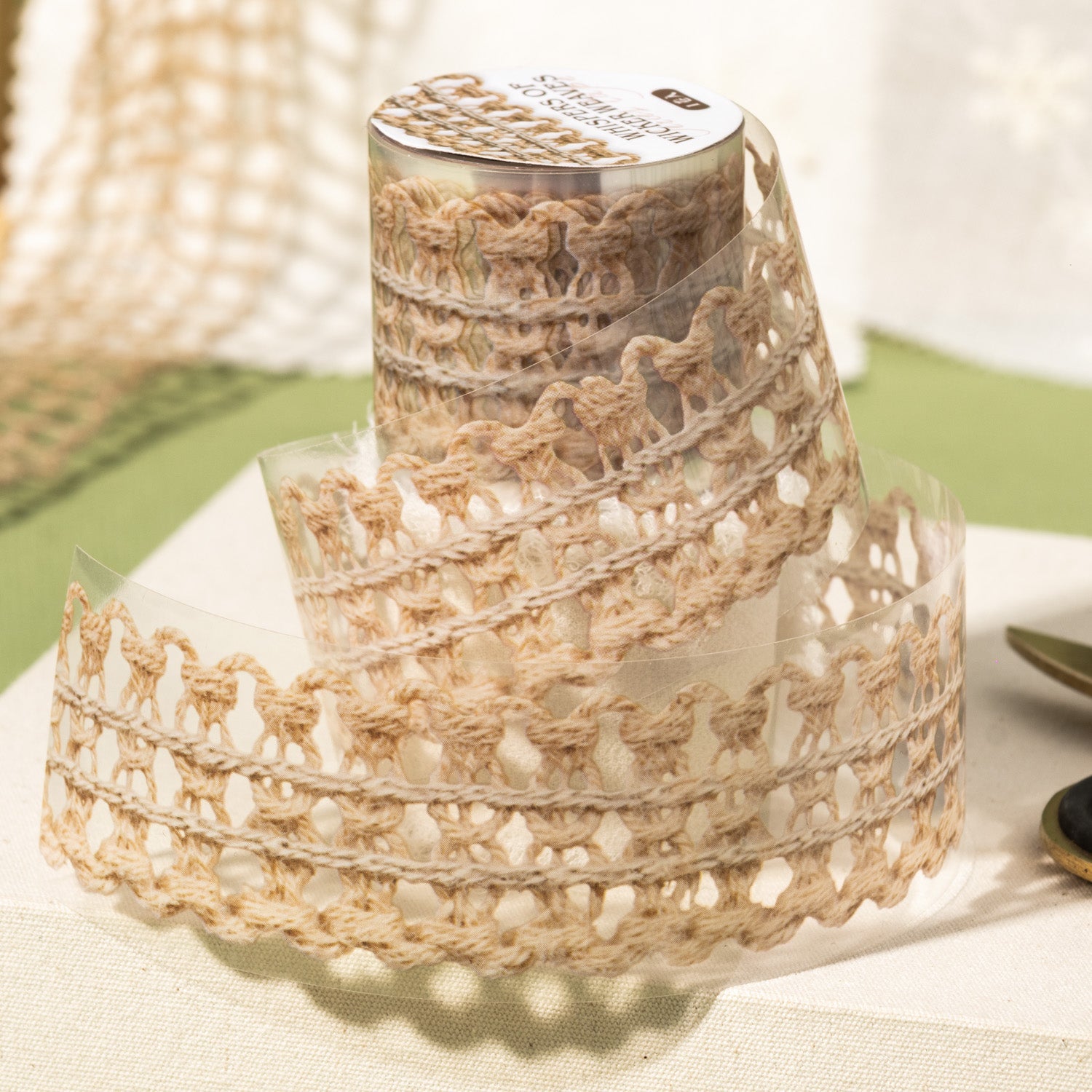 [2601-140] Linen Whisper PET Washi Tape – Vintage Woven Lace Series (6 Designs)