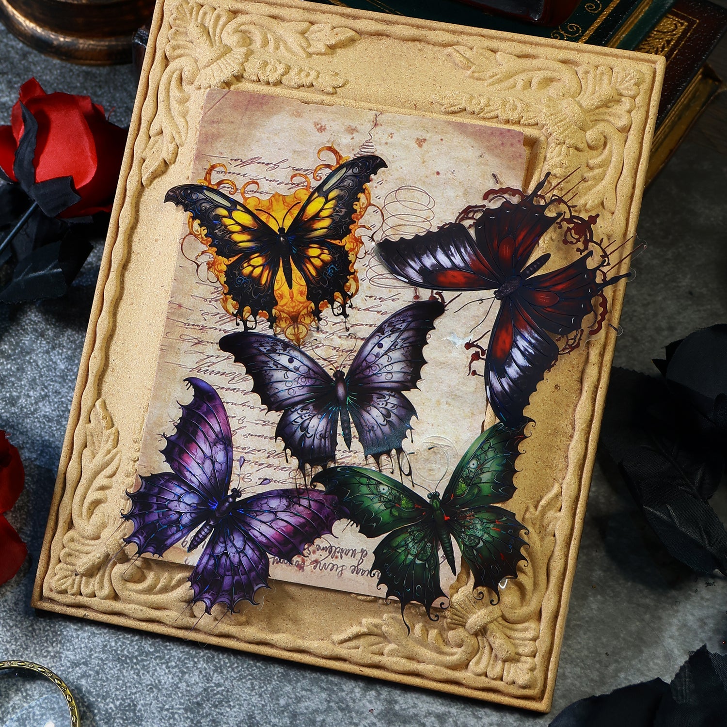 [2601-138] Lost Wonderland Gothic Butterfly Stickers – Dark Fantasy Foil Series (4 Designs)