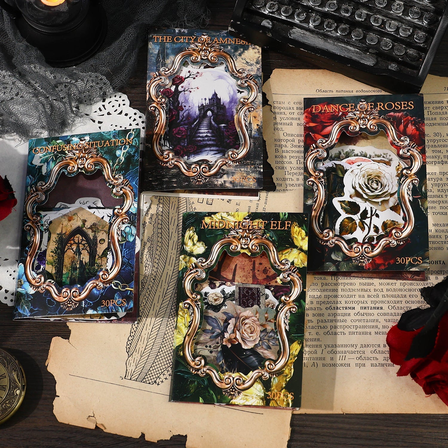 [2603-122] Dark Gothic Forest Journal Collage Stickers 4 Styles