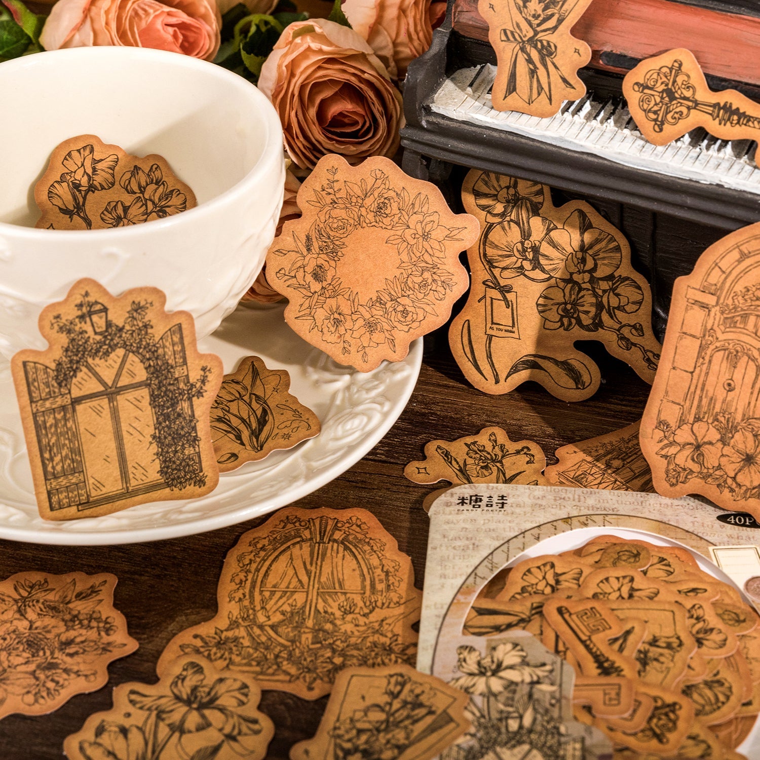 [2602-032] Vintage Kraft Paper Collage Stickers
