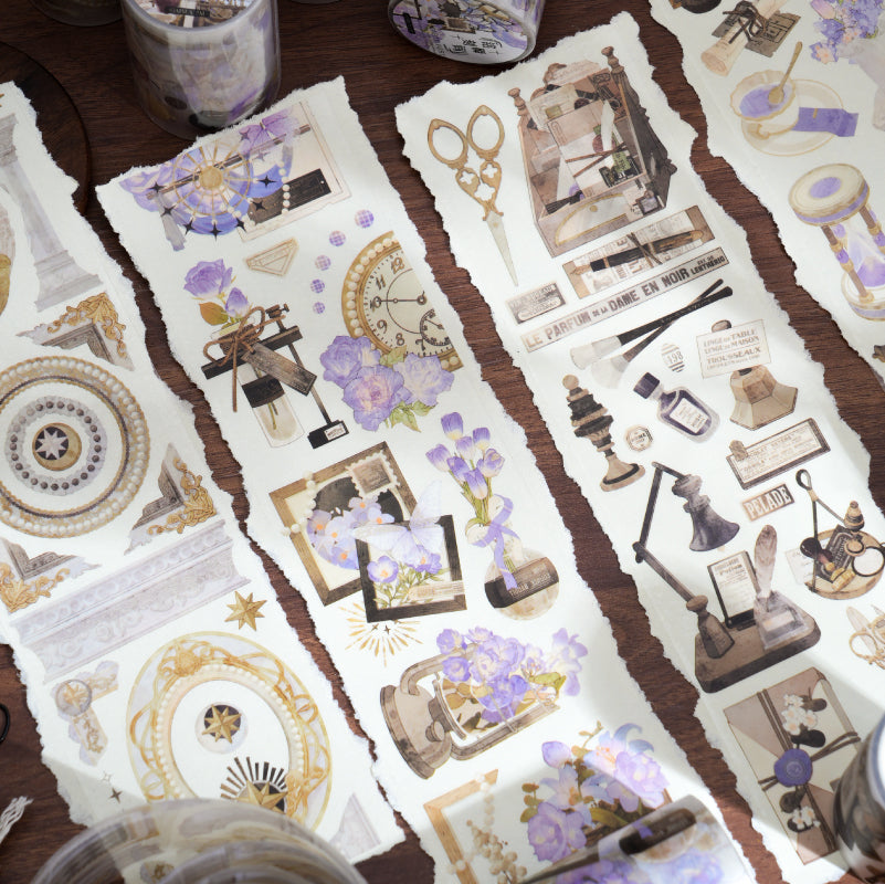 [2603-070] White Ink PET Background Collage Stickers 4 Styles