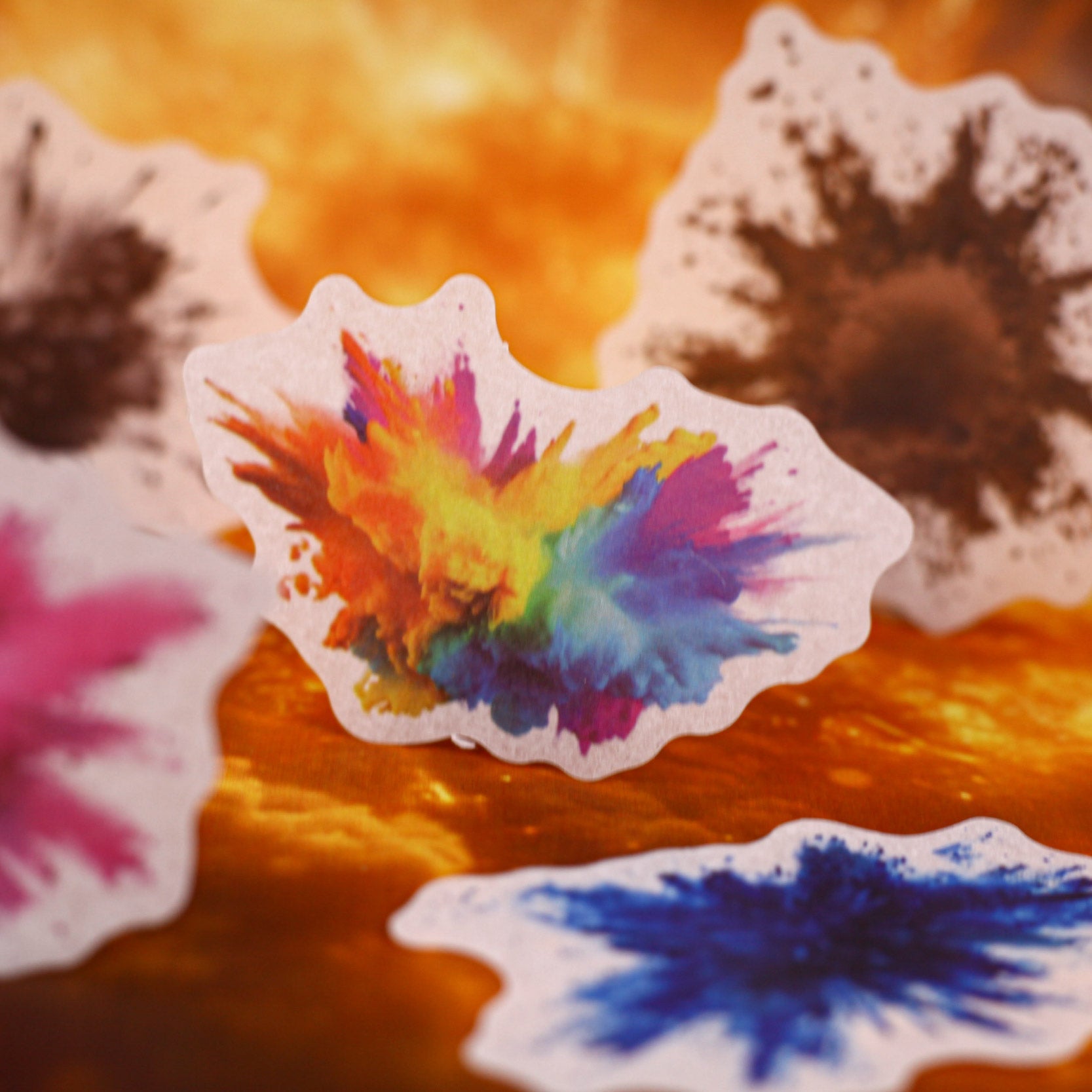 [2601-144] Explosive Color Washi Stickers – “Burst Moment” Collage Set (6 Designs 16 Pieces)
