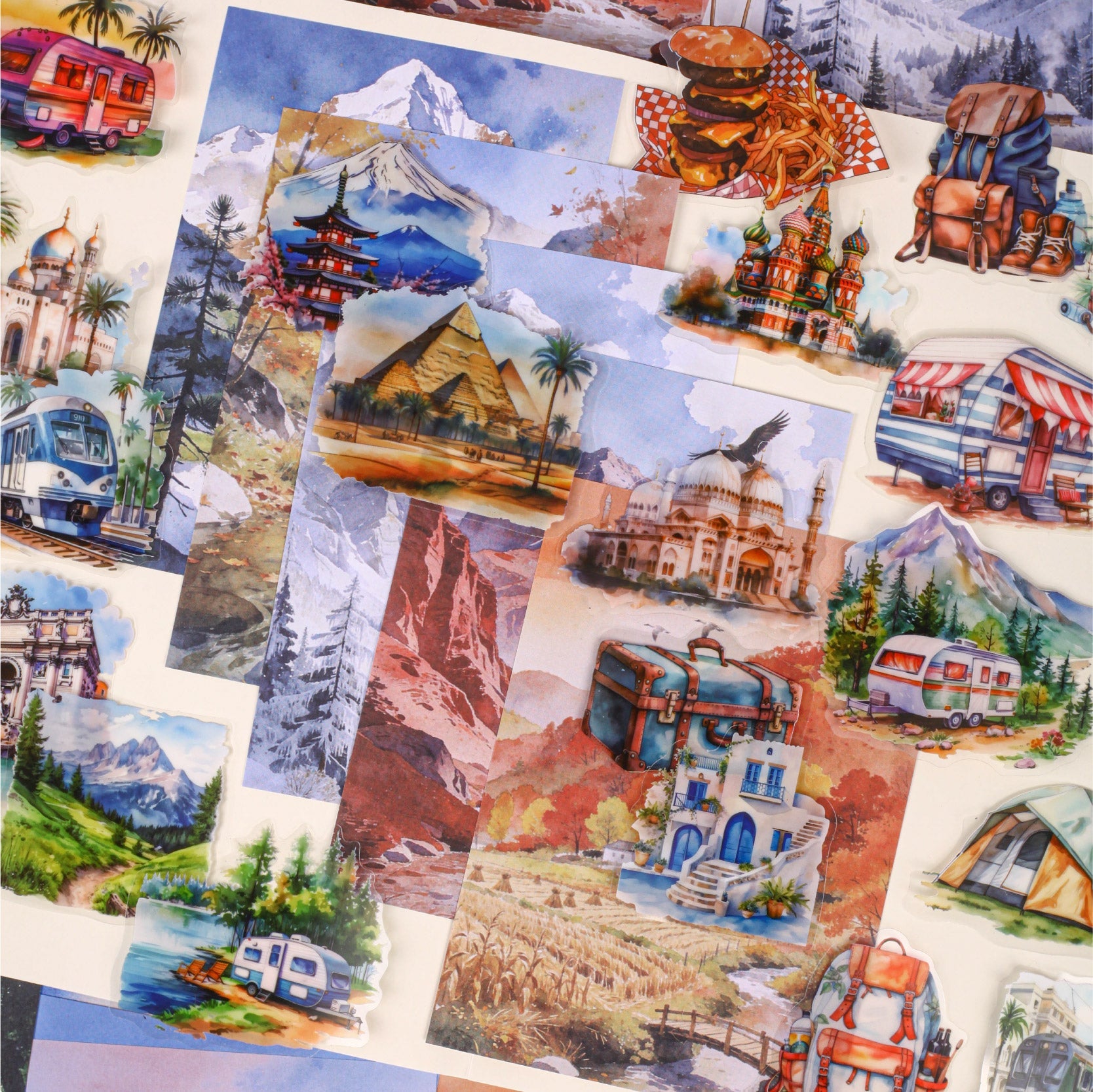 [2603-108] Mountain Landscape Travel Journal Collage Stickers 6 Styles