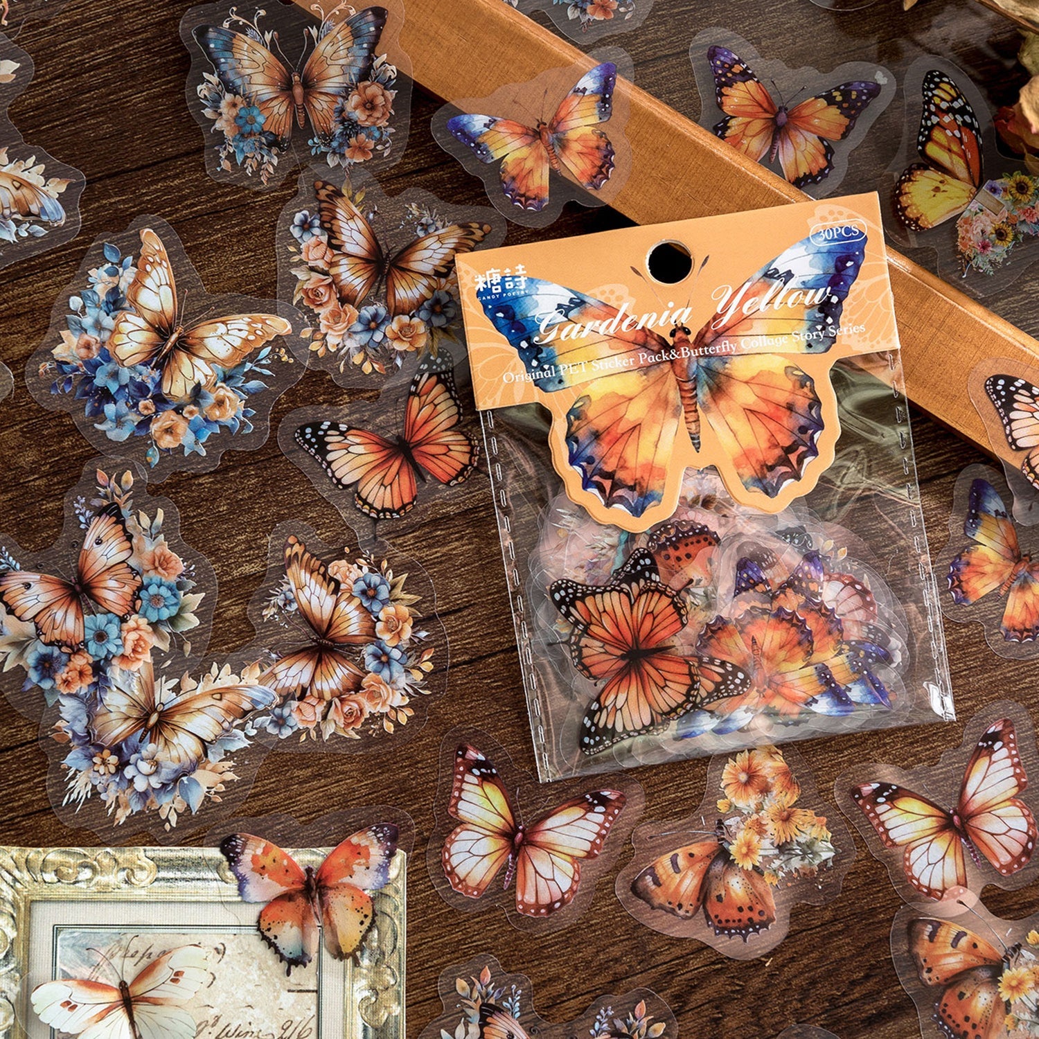 [2601-156] Butterfly Poem – Vintage Butterfly Collage PET Stickers (8 Designs)