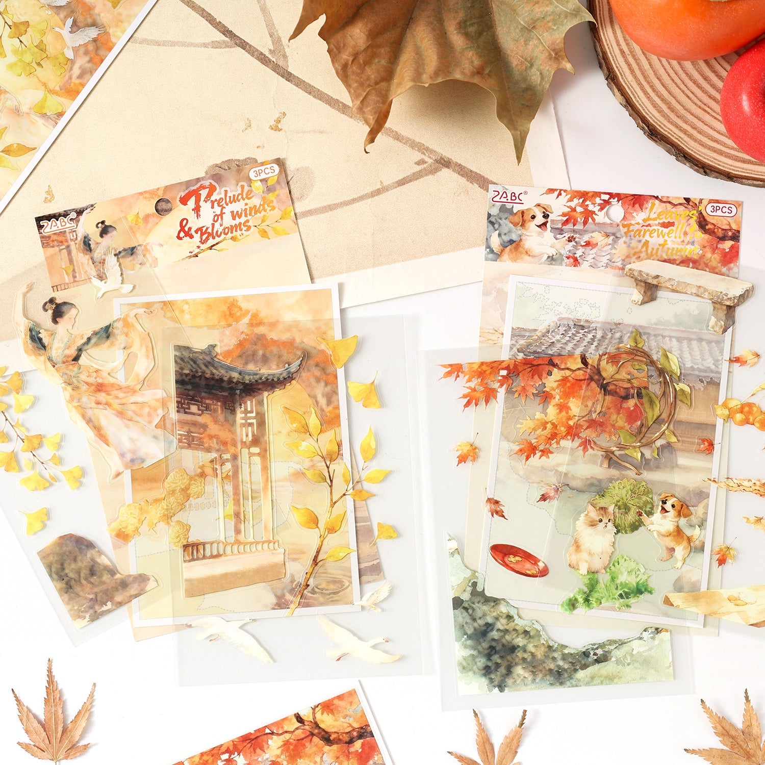 [2603-092] Vintage Seasonal Scene PET Journal Collage Stickers 6 Styles