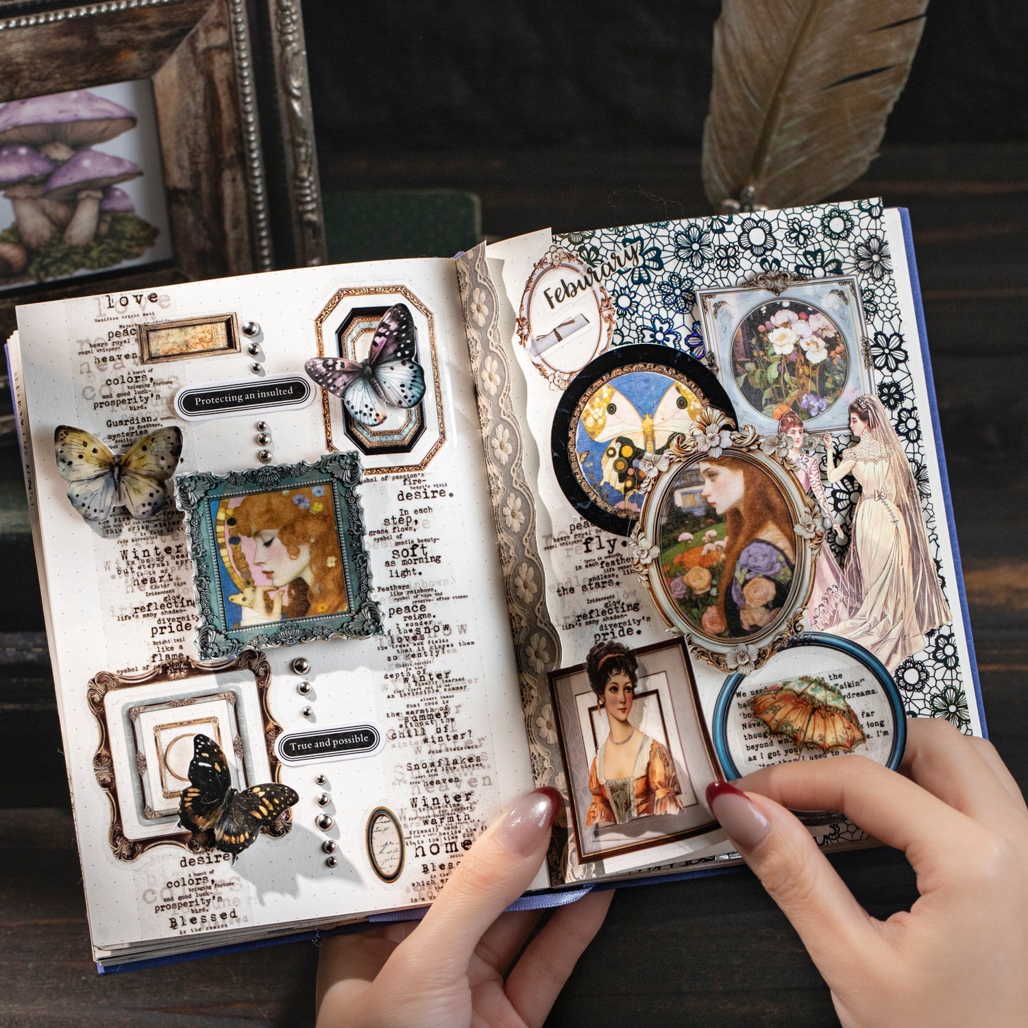 [2603-006] Vintage Museum Die Cut Frame Sticker Book 6 Styles