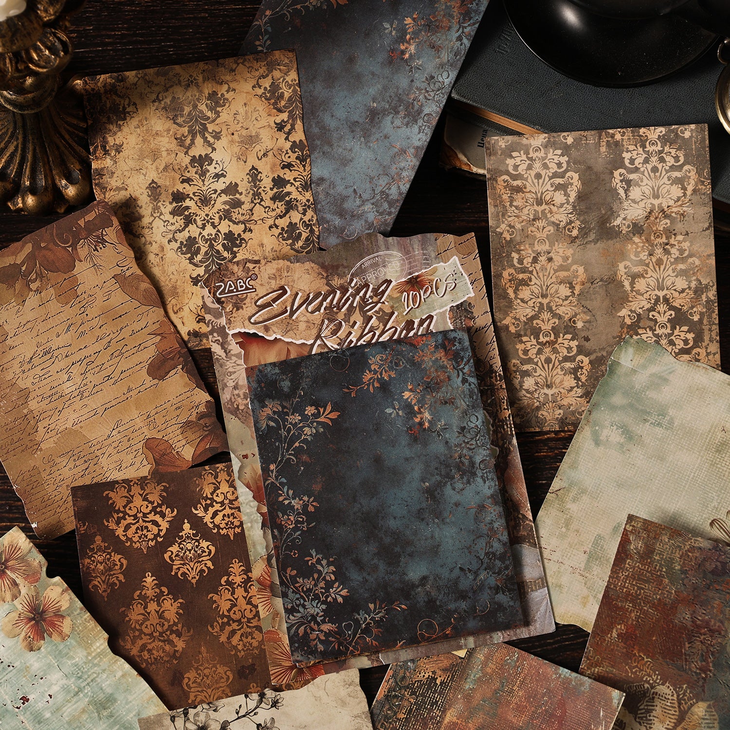 [2603-014] Vintage Ephemera Background Paper 10 Sheets 6 Styles