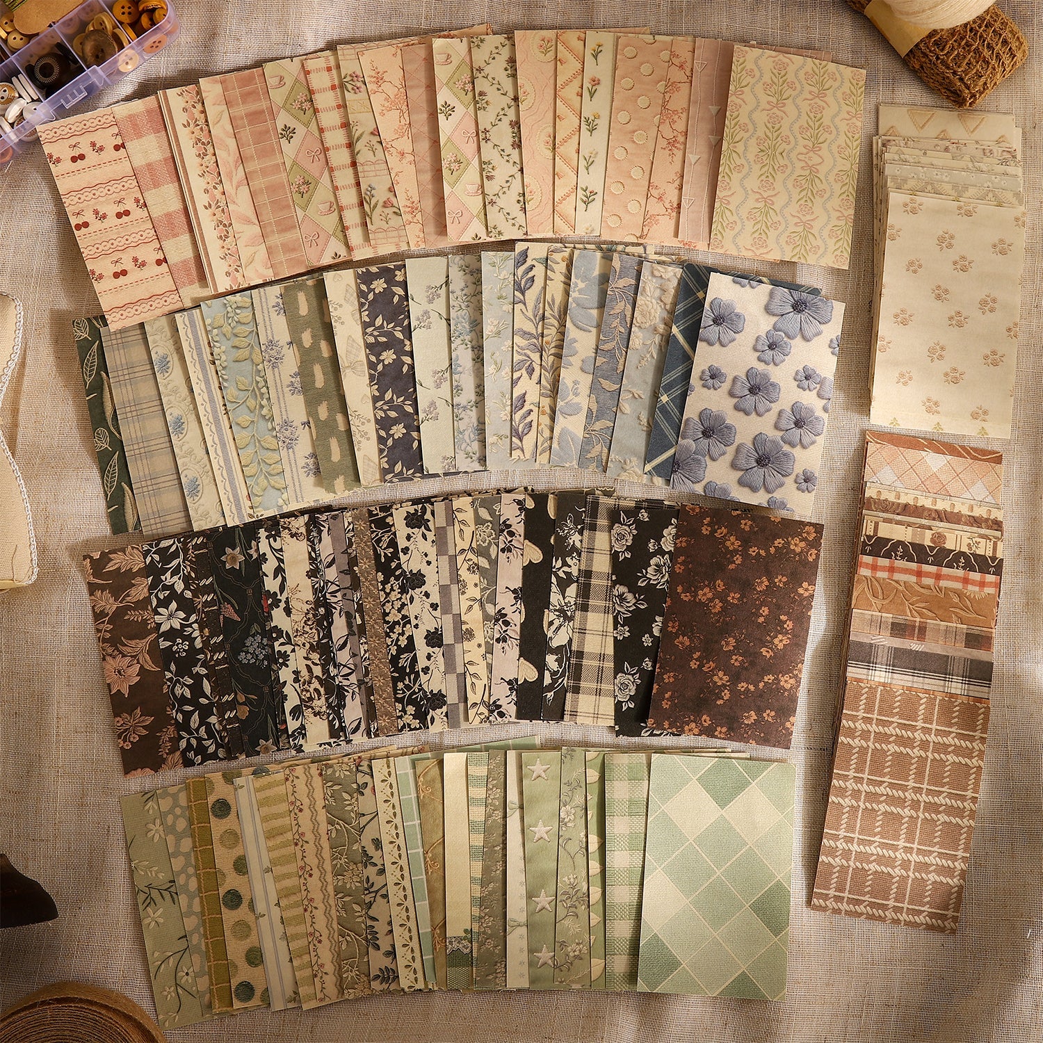 [2601-142] Vintage Fabric Texture Paper Pad – “Paper & Cloth” Embroidery Style (6 Designs 50 Sheets)