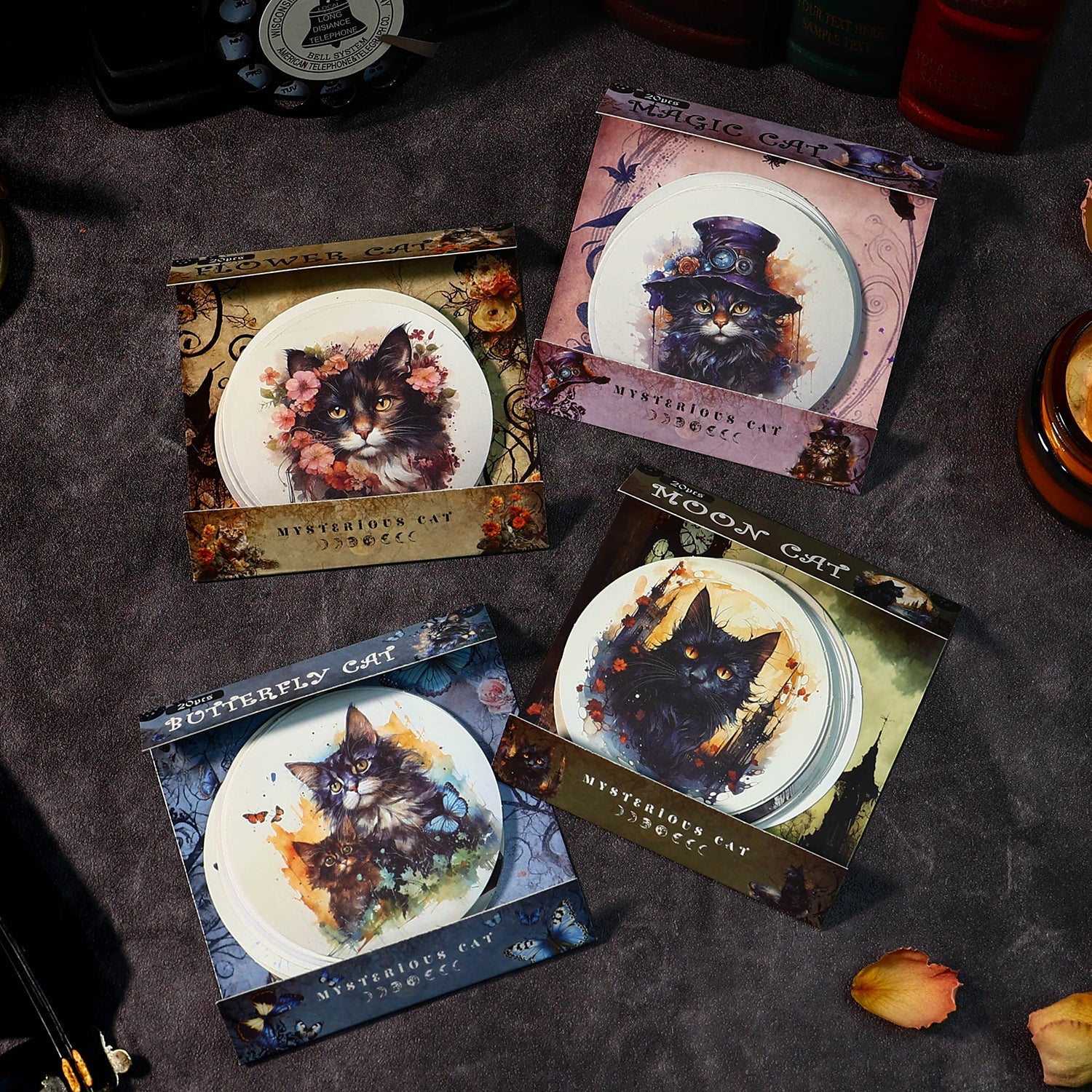 [2601-129] Mysterious Cat PET Stickers – Vintage Floral Animal Collage (4 Designs)