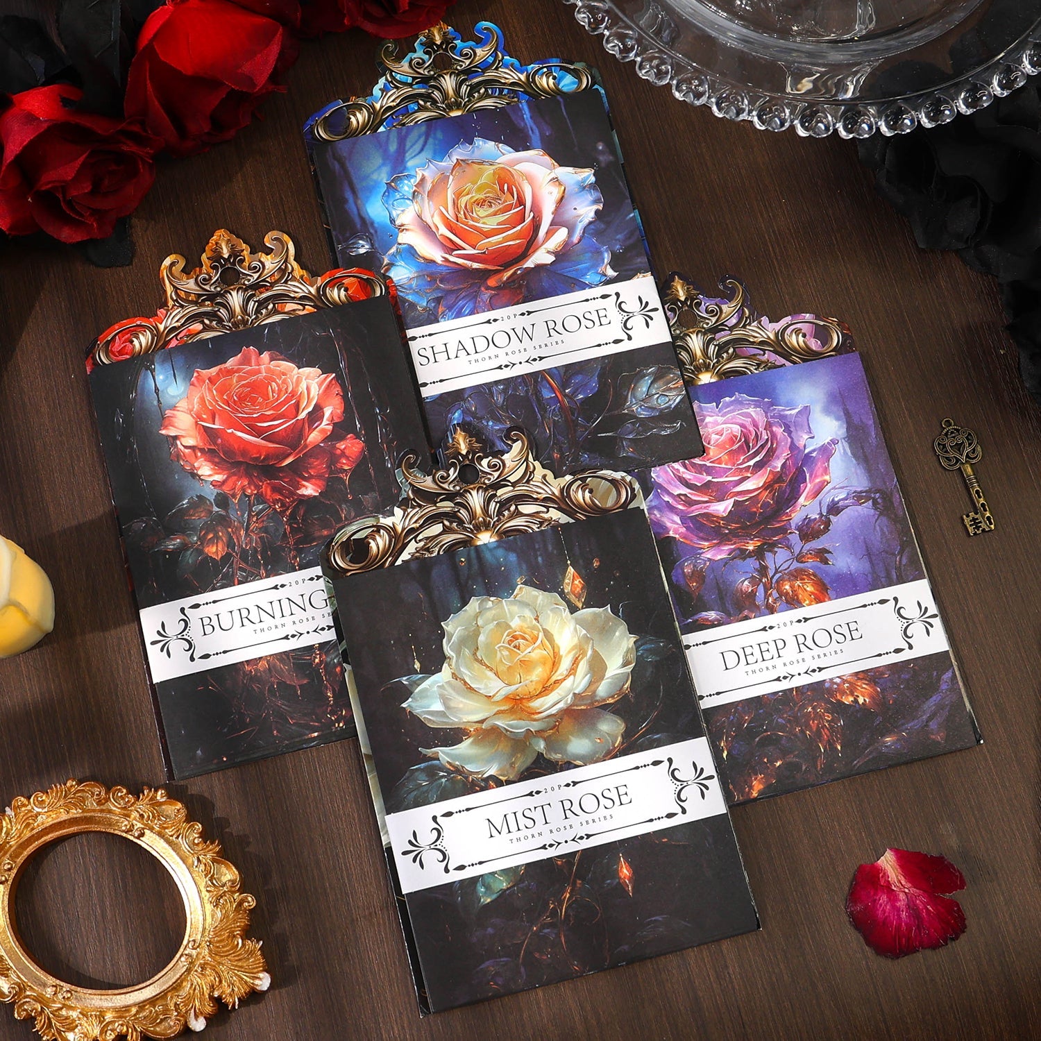 [2601-173] Shadow Rose – Gothic Vintage Rose Card & Sticker Set (4 Designs)