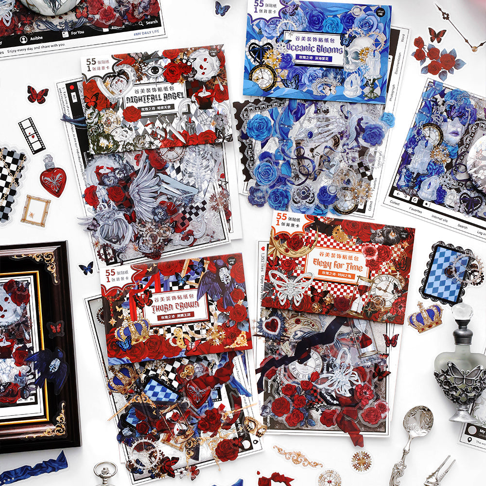 [2601-118] Rose Poetry PET Stickers – Gothic Vintage Collage Series (56 Pieces)