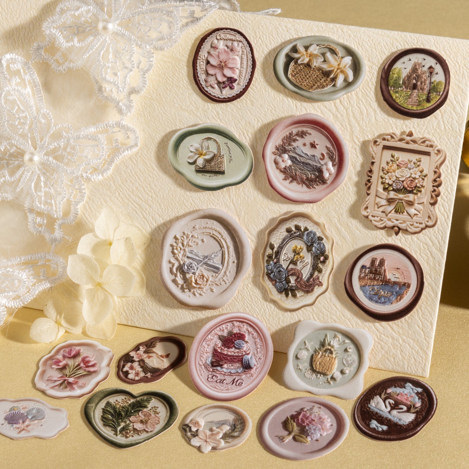 [2601-181] “When Spring Arrives” Letterpress Wax-Seal Embossed Sticker Set – 6 Designs