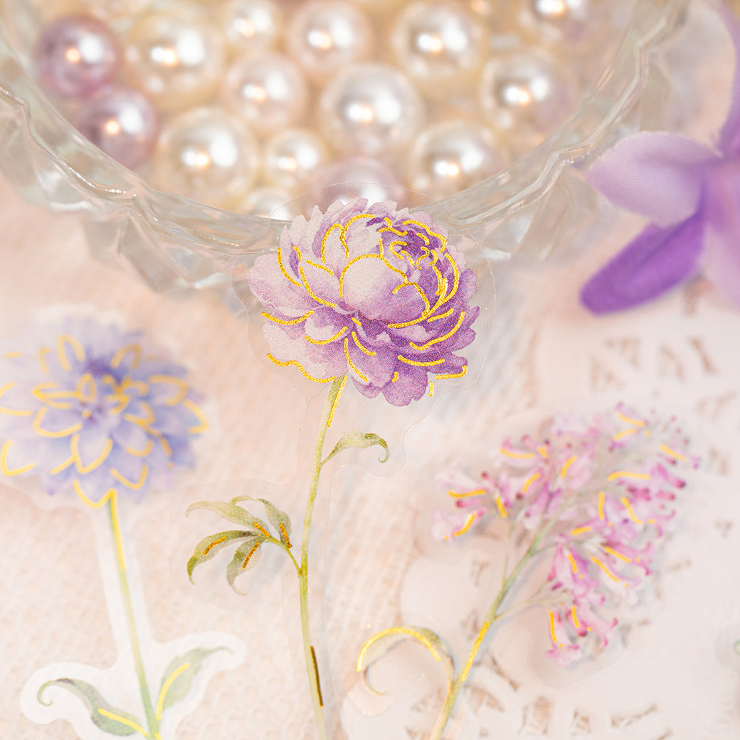 [2601-165] Floral Overture – Gilded PET Flower Stickers (4 Designs)