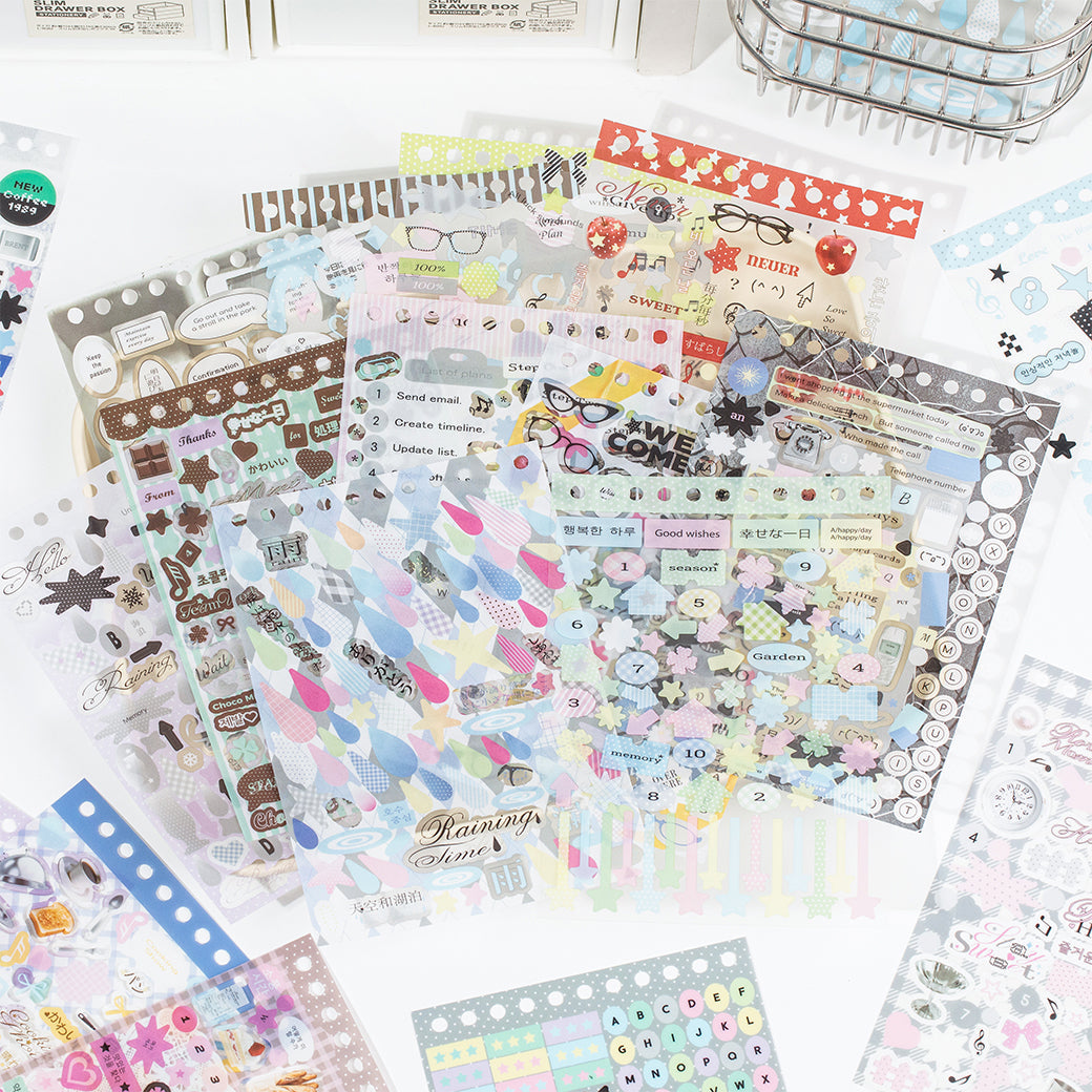 [2601-220] Falling Rain Series PET Spiral Journal Sticker Book 30 Sheets